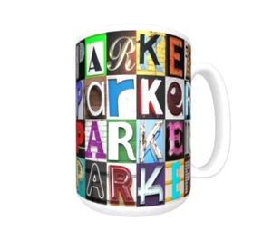 PARKER Kaffeebecher / Tasse mit dem Namen auf Fotos von Zeichenbuchstaben - Bild 1 von 3