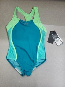 Speedo Kids Girl's Green Infinity Splice One-Piece Swimsuit Swimwear Size 10 - Picture 1 of 4