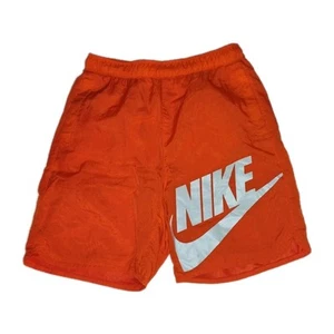 Nike Boys Orange Athletic Shorts Large Logo Spell Out Drawstring Net Mesh Liner - Picture 1 of 9