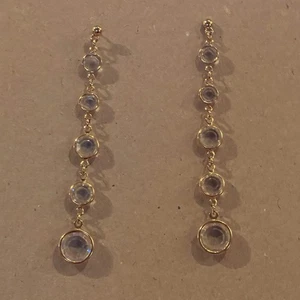 Earrings Dangle Long Gold-Tone And Glass - Picture 1 of 7