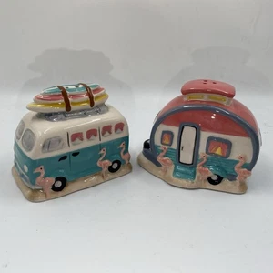 VW Bus and Camper Flamingos Ceramic Salt And Pepper Shakers - Picture 1 of 9