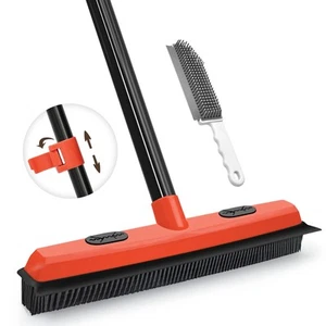 Rubber Broom Carpet Rake Brush for Pet Hair with Squeegee, 52.8 inches Long H... - Picture 1 of 6