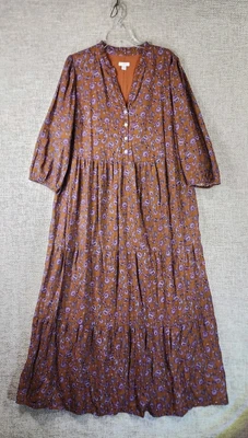 J.Jill Tiered Ruffled Maxi Dress Womens XLT Tall Bronze Floral Paisley Cottage - Image 1 of 4
