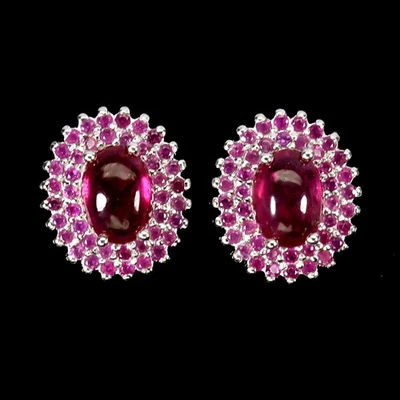 925 Sterling Silver Earrings Oval Ruby 7x5mm Ruby Diamond Cut Gemstone Jewelry - Image 1 of 4