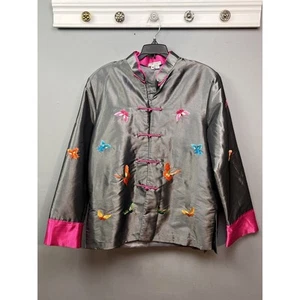 Grace Chuang New York open front jacket Womens Medium Butterfly Embroidered Gray - Picture 1 of 8