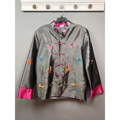 Grace Chuang New York open front jacket Womens Medium Butterfly Embroidered Gray - Image 1 of 4