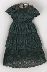 Midi Dress Women’s 16 Lace Tiered Mesh Green Boho Feminine Stunning On RESERVED - Picture 1 of 10