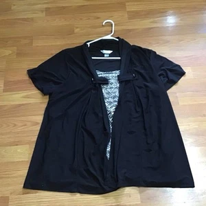 CJ Banks Womens 1X Black Tan 1-Piece Overlay w/ Leopard Ruffle Top Short Sleeve - Picture 1 of 9