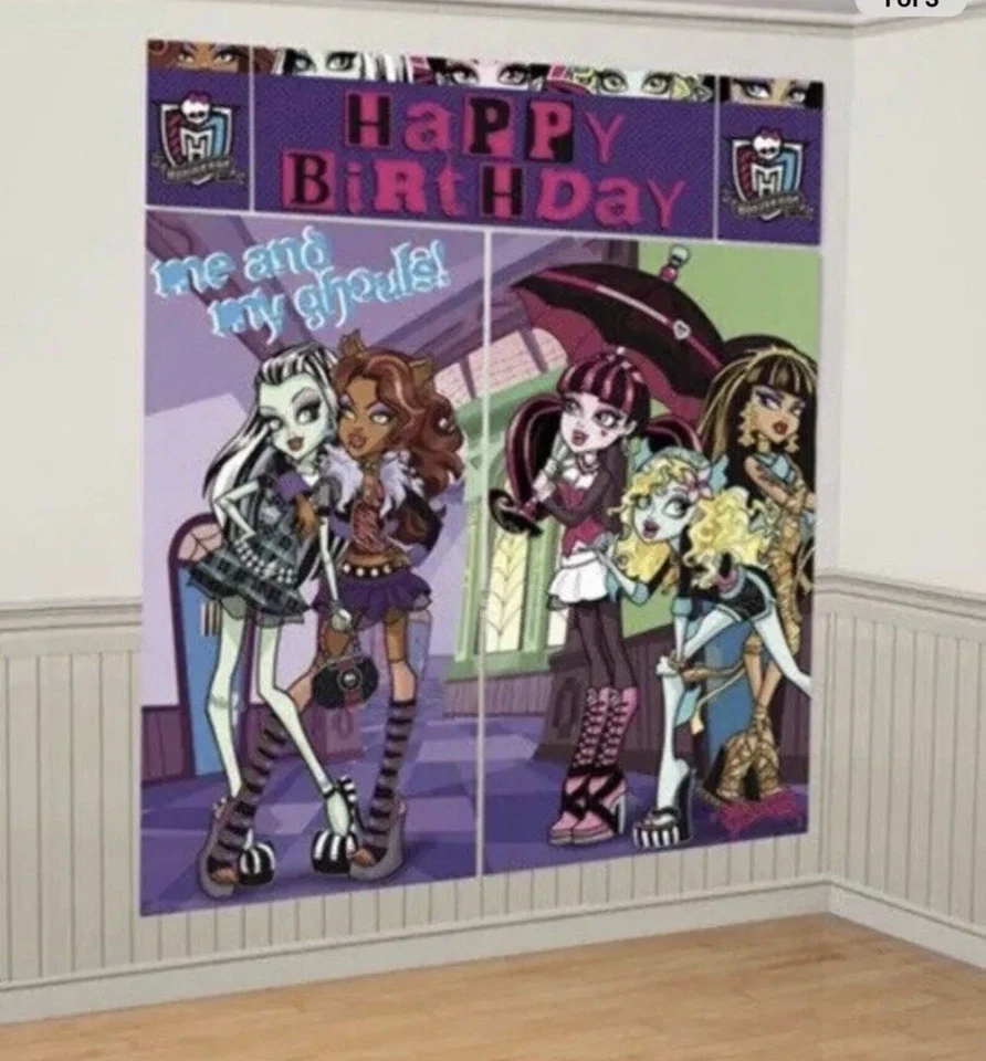 Monster High WALL BANNER 5 Piece Set 6ft DECORATING KIT Party Supplies - Image 1 of 3