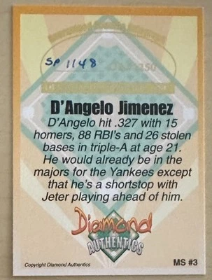 2000 Diamond Authentics Magnificent 7 Autographs #MS3 D'Angelo Jimenez #/1250 - Image 1 of 2