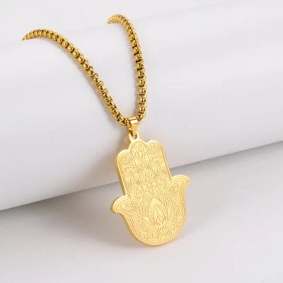 Fatima Hamsa Hand Egyptian Eye Pendant Men Necklace Success Protection Amulet - Bild 1 von 4
