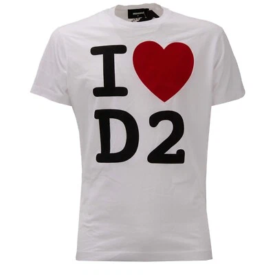 DSQUARED2 Camiseta de Algodón Con I Corazón D2 Logo Terciopelo Rojo Blanco Negro - Imagen 1 de 4