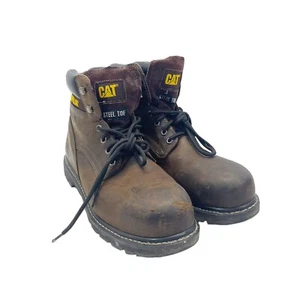 Caterpillar Steel Toe Work Boots Leather Lace Up Brown Sz 12 - Picture 1 of 12