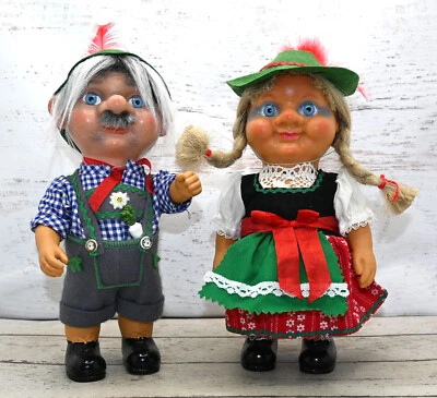 De colección 2-Alemania Occidental 10" Muñecas Estilo Troll Pareja Linda Vestido Étnico Suizo Goma Foto 1 de 4