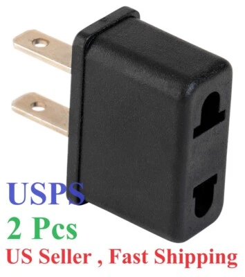 2Pcs EU Euro Europe US USA Power Jack Wall Plug Converter 2-Prong Travel Adapter - Image 1 of 4