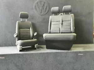 VW T5 T5.1 T6 T6.1 Front Seat Upholstery Campervan Black vinyl blue stitching - Picture 1 of 8