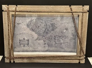 Rustic Framed Middle Earth Map Lord of the Rings - Picture 1 of 5