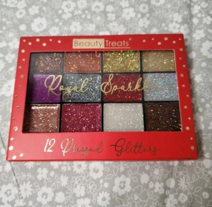 12 Shades Beauty Treats Pressed Glitters Pallete for Eyes, Face, Body Glamour - Picture 1 of 2
