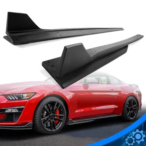 For 15-22 Ford Mustang GT500 Style Side Skirts 4PC - Matte Black W/ Winglet - Picture 1 of 14