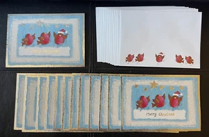 SET OF 13 NEW Christmas Cards Cartoon Cardinal Blue Gold Silver Foil W/Envelopes - Picture 1 of 4