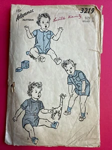 Rare FF 1940’s Advance 3219 Baby “Creeper” Romper Playsuit 1 Sewing Pattern VNTG - Picture 1 of 3