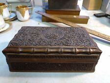 Heavily Carved Trinket Box 1940s Fitted Interior Floral Pattern Measurements In 