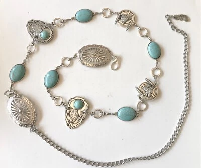 Cinturón de cadena Concho | Cinturón Concho occidental vintage | Indio navajo | Búho y lobo Foto 1 de 4