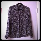 FOREVER 21 LEOPARD PRINT BLOUSE BUTTON UP GRAY BLACK ANIMAL PRINT SMALL
