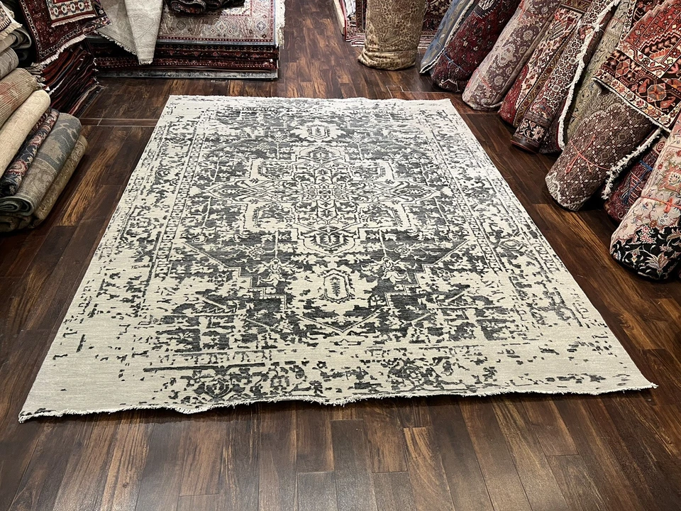 Alfombra rosa de transición fina genuina anudada a mano de seda y lana 8x10’4,107 Foto 1 de 4