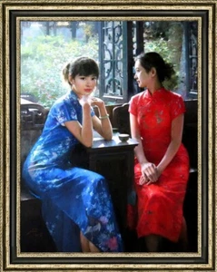 Handmade Original Oil Painting Portrait art female chinese girl on canvas 30X40" - Picture 1 of 2