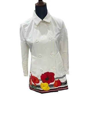 Abrigo Cortavientos Desigual Draco Blanco Floral Amapola Talla 40 Mediano EE. UU. Foto 1 de 4