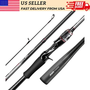 2 Piece 7'6" Casting Fishing Rod Medium Heavy Moderate Fast Carbon Fiber Durable - Picture 1 of 8