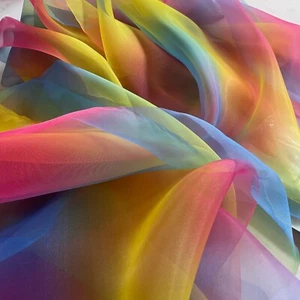 Tessuto organza arcobaleno fantasia 60" matrimonio drappeggio abito fantasia voile decorazione - Foto 1 di 8