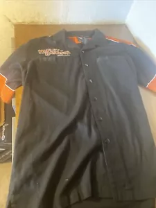 Harley Davidson Mens Embroidered Classic Orange and Black Button up Shirt L - Picture 1 of 8