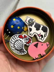 Vintage Knobler Japan Wood Roosters, Cows, Lady bugs,and pigs Magnets sh123 - Picture 1 of 6