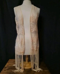 Chloah Light Pink Sheer Embroidered Fringe Vest Size M - Picture 1 of 8