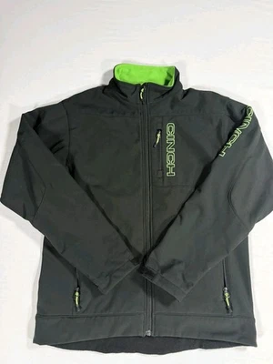 Cinch Men’s Soft Shell Jacket Black Neon Green Spell-Out Stitching Men's Size M - Image 1 of 4