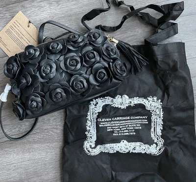 Bolso Bandolera Nuevo con Etiquetas Clever Carriage Cuero Artesanal Ramo Rosa-Negro Foto 1 de 4