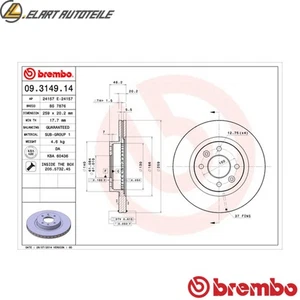 2x BREMSSCHEIBE 09.3149.14 FÜR RENAULT ESPACE/II/VAN 25 FUEGO 18 J8S610 2.1L 25 - Picture 1 of 9
