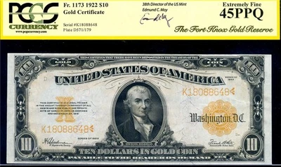 HGR 1922 $10 Gold Certificate FR.1173 (FORT KNOX Limited Edition) PCGS XF-45PPQ - Image 1 of 2