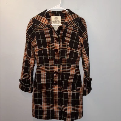 Nick & Mo  Tweed Plaid Wool Blend Pea coat Jacket Lined Women’s S Academia - Image 1 of 4