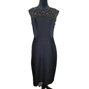 LONDON TIMES Black Lace Ribbed Sleeveless Dress Size 12 Very Elegant NWT - Picture 1 of 13