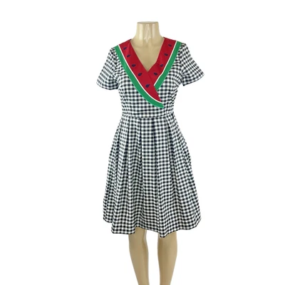 Bea & Dot by ModCloth Picnic Person Watermelon Dress Size S Gingham Fit & Flare - Image 1 of 4