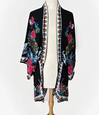 Cárdigan Floral Abierto Tomate Volador Mujer Negro Mediano/Grande Suelto Boho Hippie Foto 1 de 4