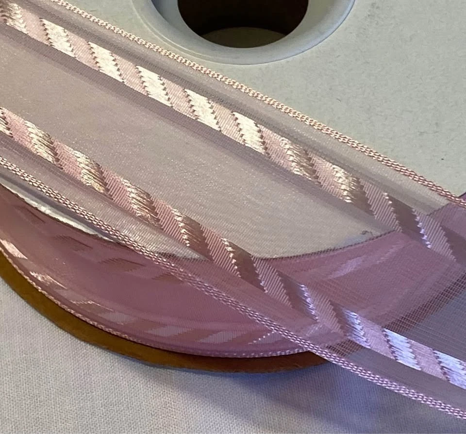 50 Yds. roll SHEER/ SATIN PINK RIBBON  1 1/2" wide - Image 1 of 1