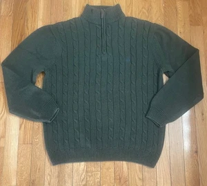 Chaps Classics Dark Green Cable Knit Half Zip  Sweater - Size M Men’s - Picture 1 of 7
