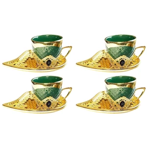 Chandler Turkish Coffee Set of 4 – 3oz Espresso Cups & Saucers – Green Gold - Picture 1 of 9