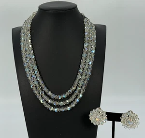 Conjunto de collar y pendiente de cristal AB aurora boreal de colección de varios hilos de cristal casado - Imagen 1 de 14