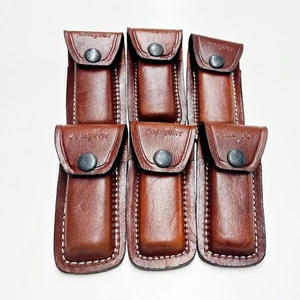6 Pack -  4 in Leather Pocket Knife Sheaths – Handmade Vertical Holsters, Brown - Picture 1 of 8