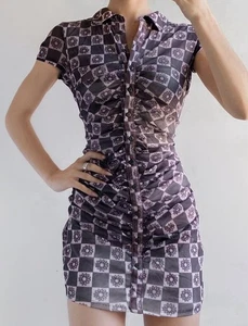 Women’s New With Tags Urban Outfitters Purple/Brown Ruched Front Dress Size M - Picture 1 of 6